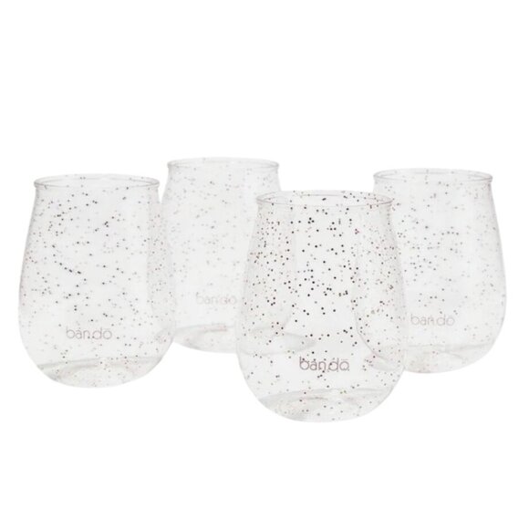 Ban.do Bando Acrylic Stemless Wine Glasses Set of 4 Pink/Red Glitter Confetti - Picture 1 of 4